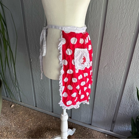 Minnie Mouse Disney Parks Red White Polka Dot Apron Ruffled Tie Waist w/ Pocket - Picture 5 of 12